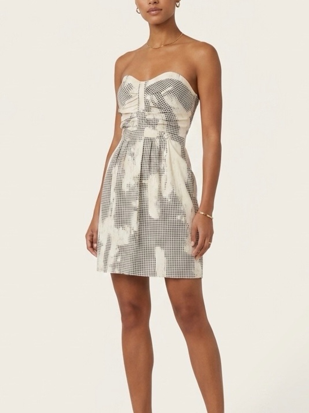 Parker 100% Silk Strapless Abstract Houndstooth Print Mini Dress Large L